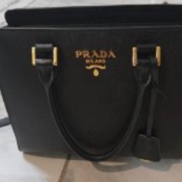 Prada Saffiano Borsa Black Leather Shoulder Tote Handbag & Prada Dustbag! - Picture 8 of 11
